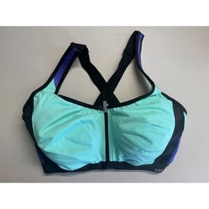 VSX Sport Womens Size 34DD sports Bra Underwire Zip Front Teal Racerback